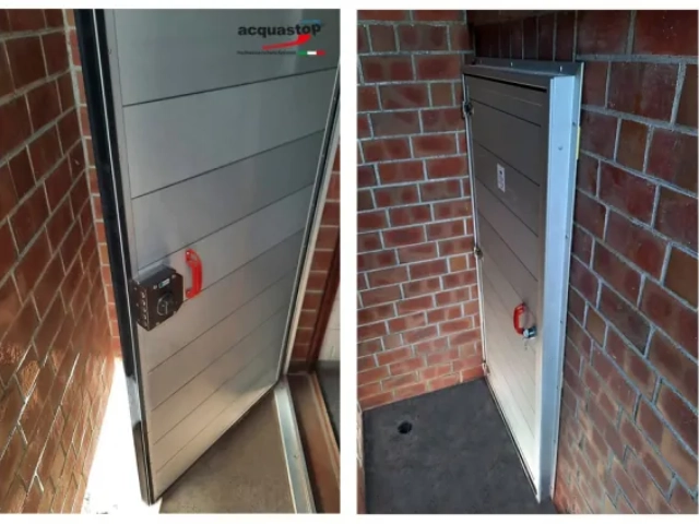 Flutschutztür Integra Swing an Backsteinhaus